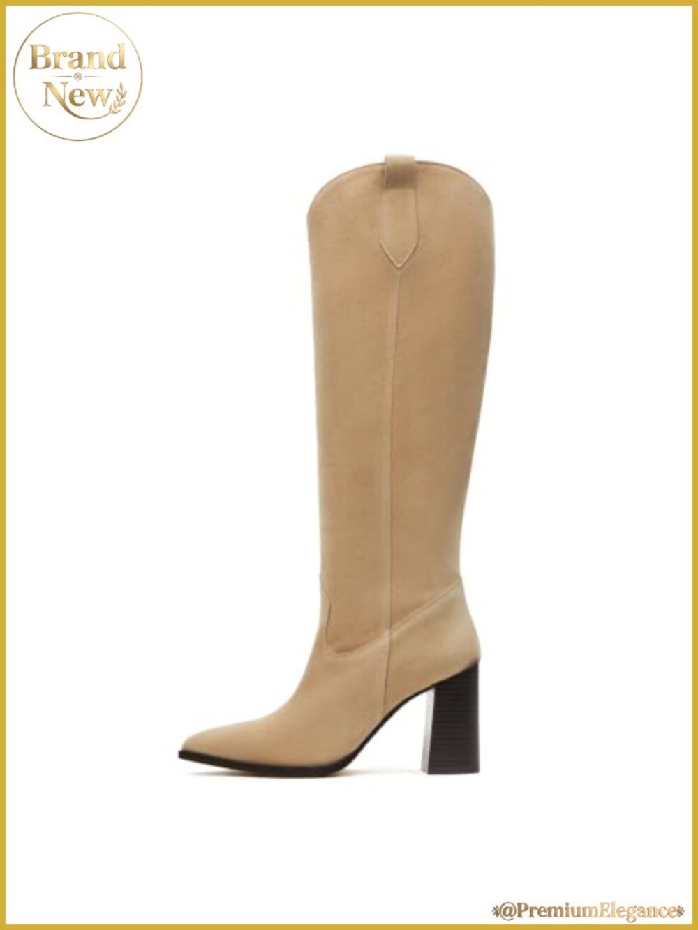 Faux Suede Knee High Boots Pointed Toe Chunky Heel Tall Western Boots